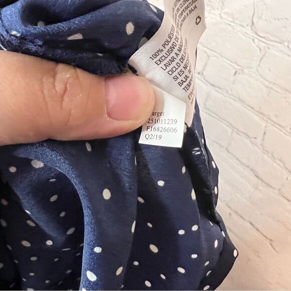 Jason Wu Collared Button Down Pleated Dress. Navy With White Polka Dots Size Med - Picture 9 of 11